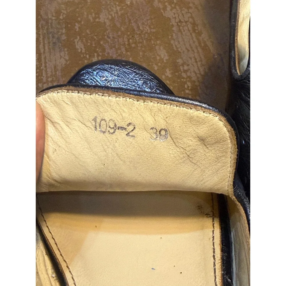 Prada Black Ostrich Embossed Leather Platform Wedge Mules Sandals 39 109-2